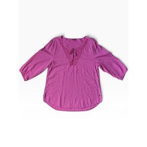 Eddie Bauer Women's Medium Pink Embroidered Linen Blend Boho Peasant Tunic Top